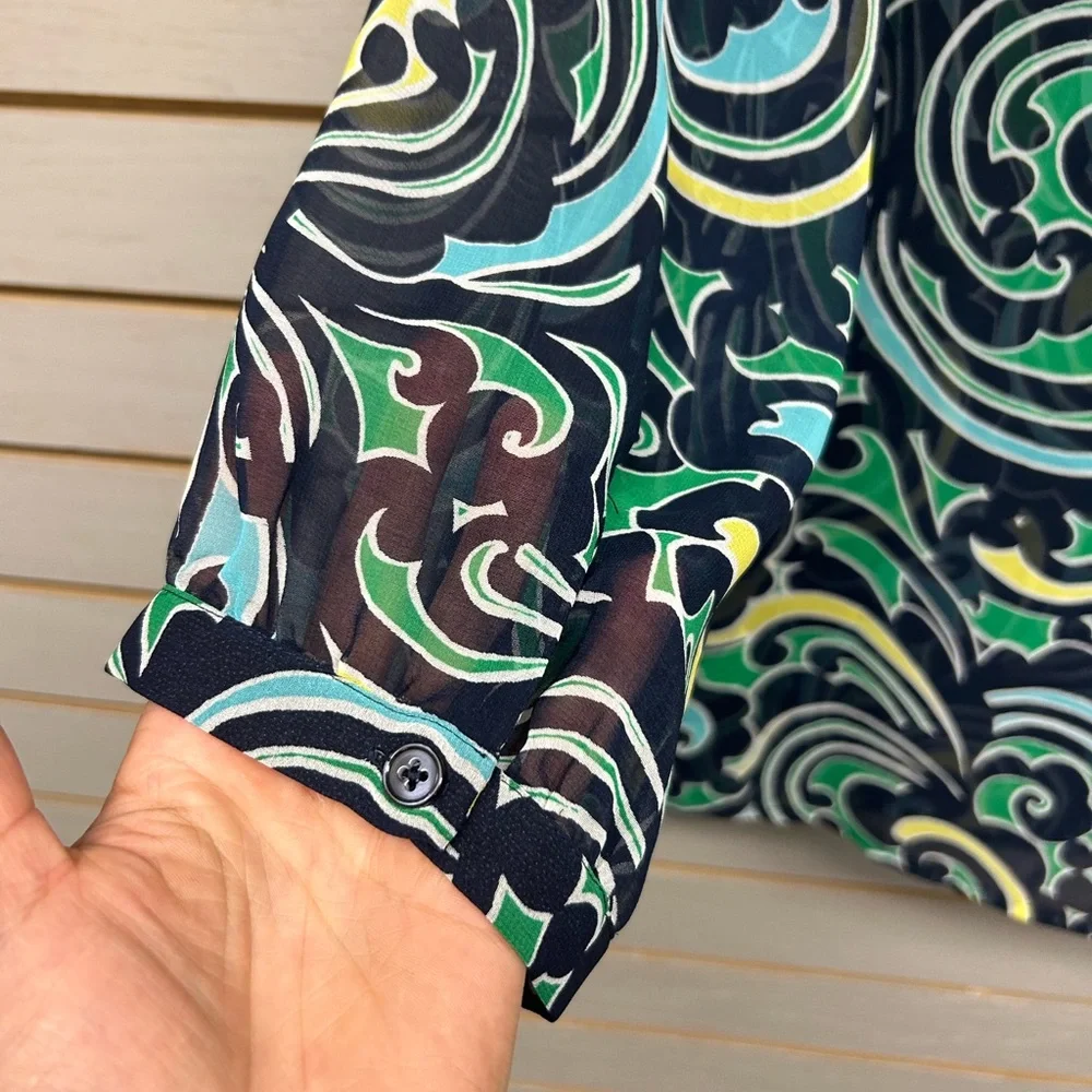 Banana Republic Swirl Pattern Blouse in Green and Blue - Picture 6 of 8